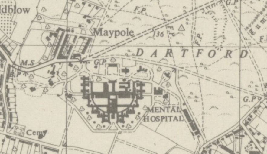 Ordnance Survey Map showing large 'mental hospital'