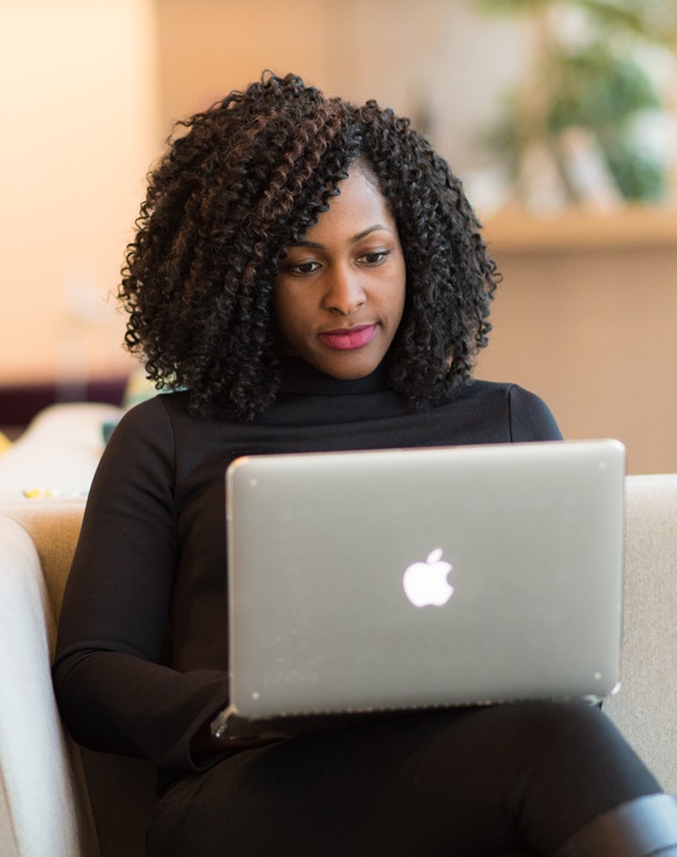 Woman watching webinar