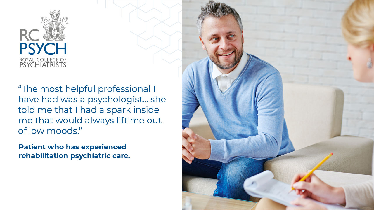 A rehabilitation patient talking to a psychologist