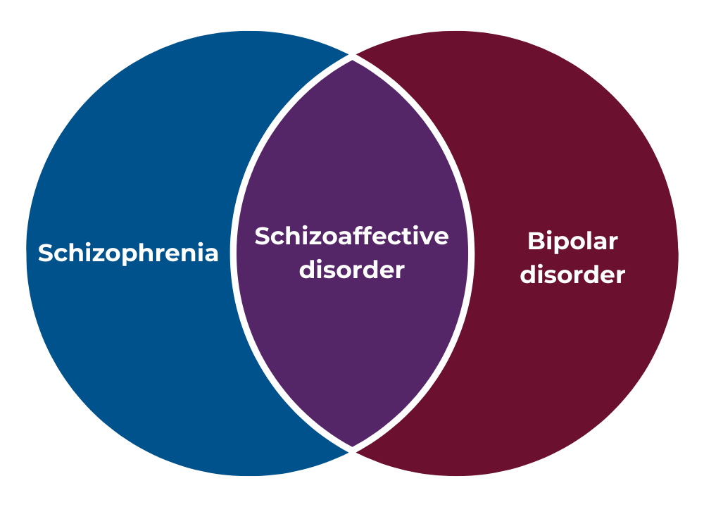 A diagram showing the overlap of schizophrenia and bipolar symptoms