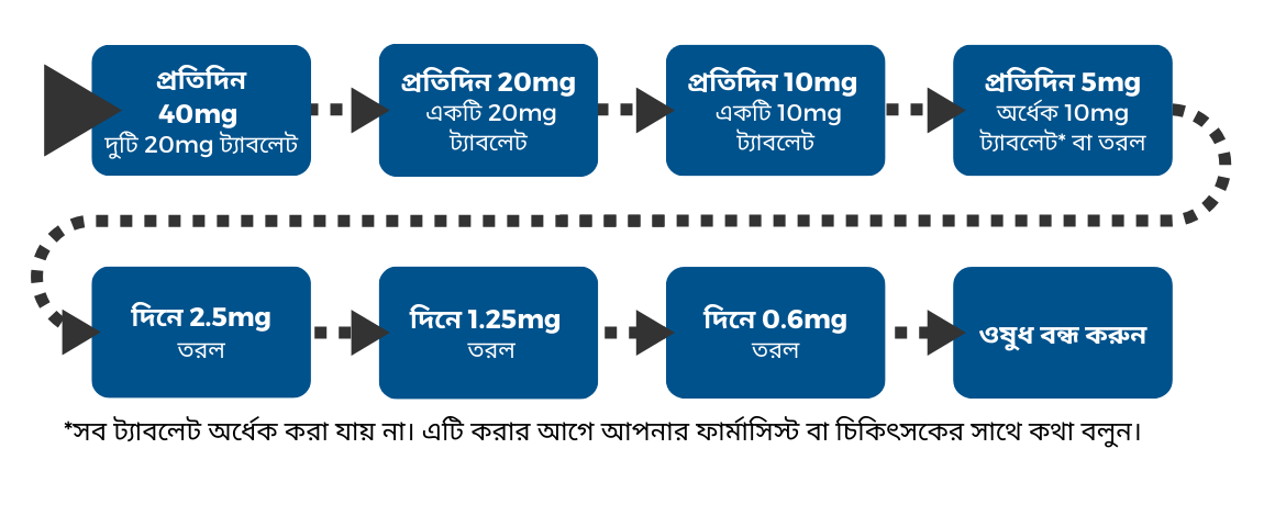 Diagram showing a more complex tapering programme in Bengali