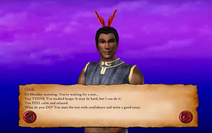 The 'Guide' character teaches the player about thoughts, feelings, and actions – a core foundation of CBT