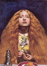 Painting of a young woman with a huge amount of red hair.