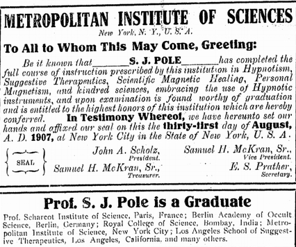 Certificate that looks like a newspaper cutting. 