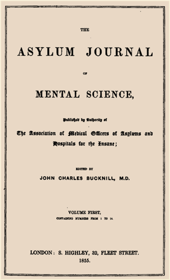 Scan of the title page of the BJPsych from 1855