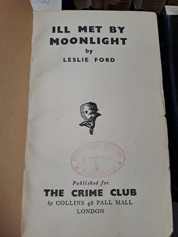 Title page of Ill Met By Moonlight published by the Crime Club with a small print of a masked man with a gun